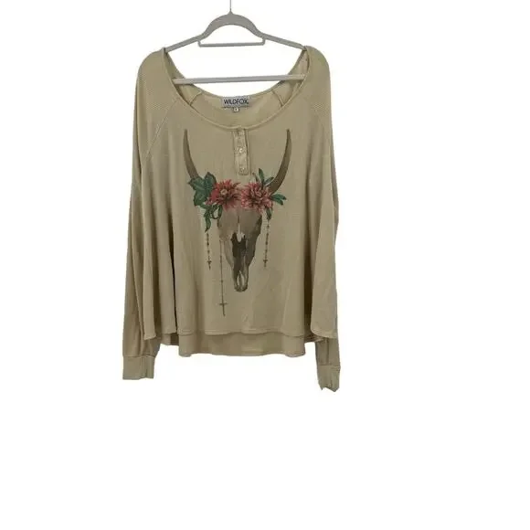 Wildfox Desert Dahlia Waffle knit Henley long sleeve tee - Picture 2 of 7